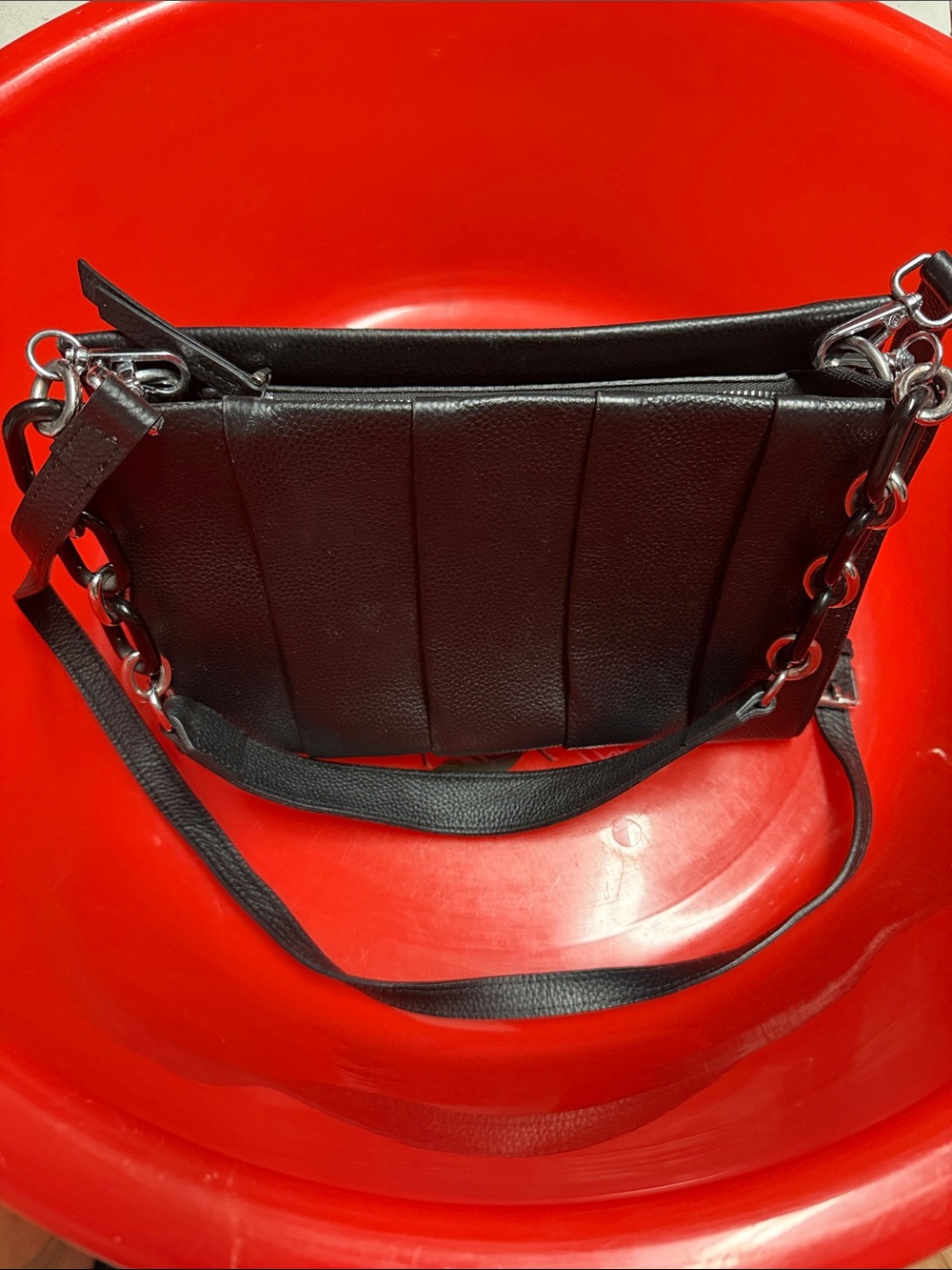 Black Quilted Chain-Accent Shoulder Bag - Unbranded